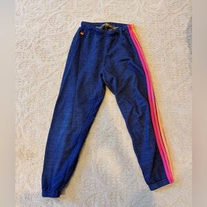 Aviator Nation 5 STRIPE SWEATPANTS - HEATHER NAVY // NEON RAINBOW